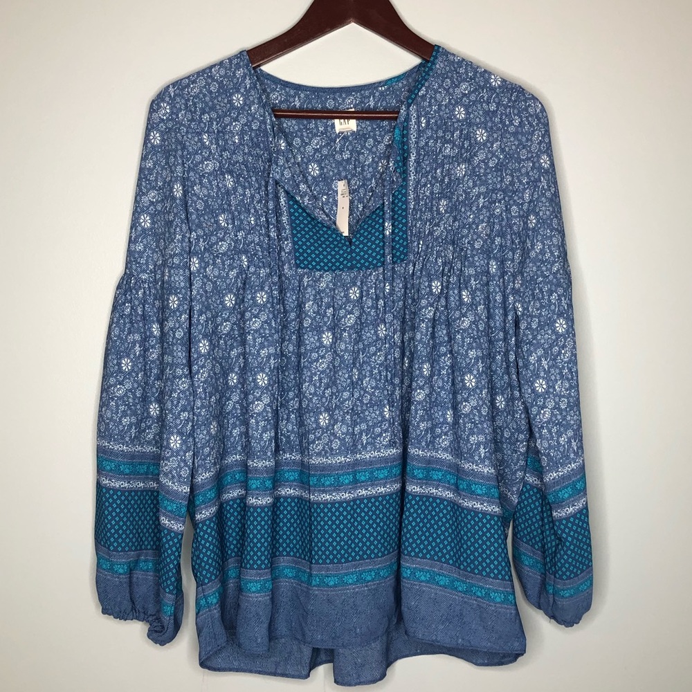 NWT Gap Boho Blue Floral Blouse